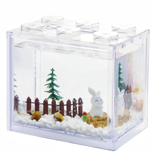 Small Betta Fish Tank, Stackable Mini Aquarium Tank Kit with Aquarium Gravel & Forest Micro Landscape, 0.6 Gallon Acrylic Cube Fish Bowl for Sea Monkeys Shrimp Snails (Clear)