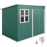 Outsunny Metall Gerätehaus 4,13 m² Geräteschuppen mit Fenster Pultdach Lüftungsöffnungen Abschließbarer Breiter Tür Bodenrahmen 260 x 177 x 190 cm wetterfest Gartenhaus Schuppen für Außenbereich Grün