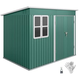 Outsunny Metall Gerätehaus 4, 13 m² Geräteschuppen mit Fenster Pultdach Lüftungsöffnungen Abschließbarer Breiter Tür Bodenrahmen 260 x 177 x 190 cm wetterfest Gartenhaus Schuppen für Außenbereich Grün