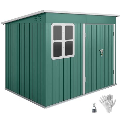 Outsunny 8.5 x 6ft Storage Shed Galvanised Steel Garden Shed, Metal Shed with Foundation Kit, Window, Lockable Wide Doors and Air Vents for Outdoor Patio, Green