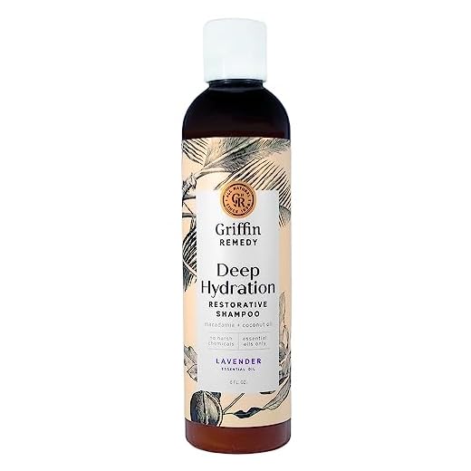 Griffin Remedy Restorative Shampoo for Dry or Damaged Hair with Shea Butter and Macadamia Nut Oil, All Natural, Sulfate Free, Paraben Free, 8 fl oz