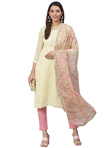 Image of AKHILAM Women's Chanderi Cotton Embroidered Unstitched Salwar Suit Material (Red 32DMK80 M Parent)