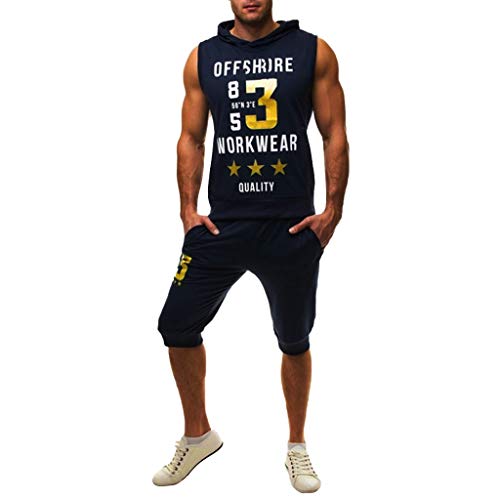 NIUQI Men s Summer Leisure Fashion Printing Sleeveless Hoodie Vest Shorts Sports Sets 