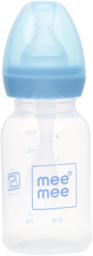 Mee Mee 125ml 2 in 1 Baby Feeding Bottle with Spoon (Blue)