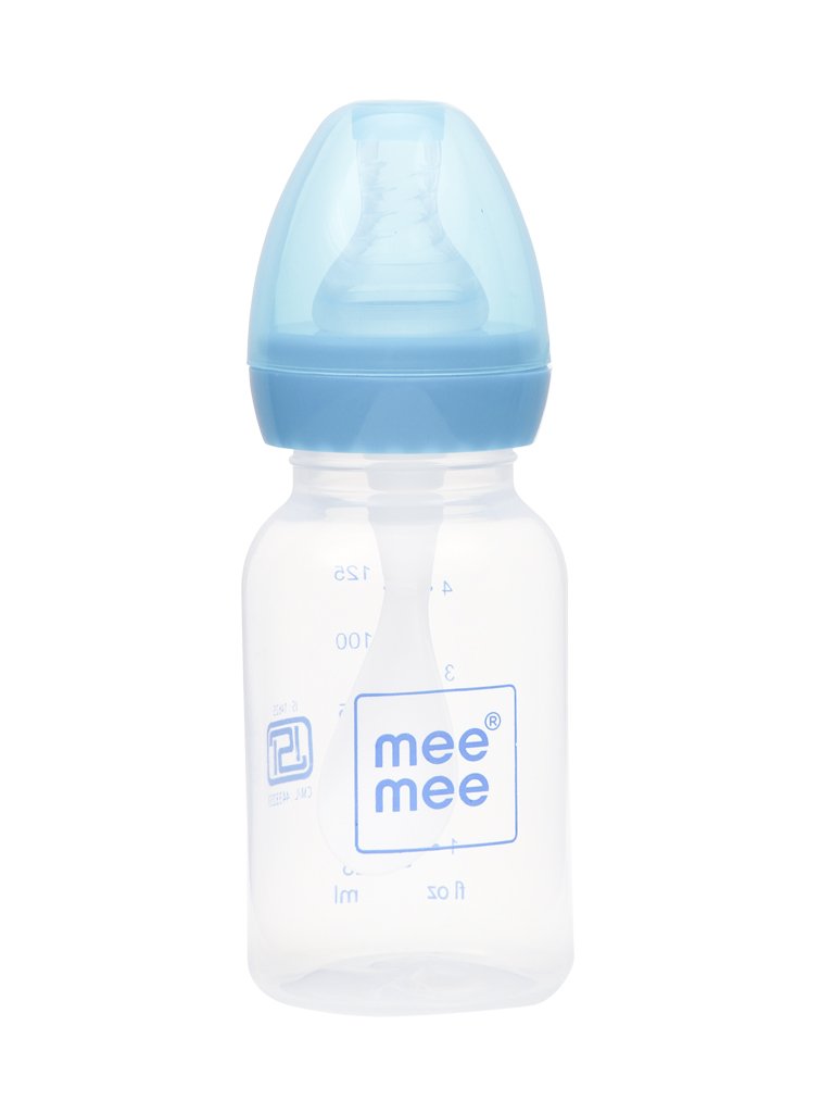 Mee Mee125ml 2 in 1 Baby Feeding Bottle with Spoon (Blue)