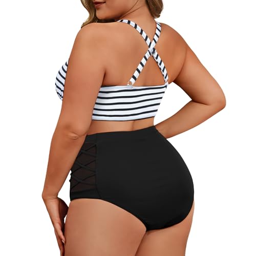 Image of American Trends Womens Plus Size Bikini Set - Tummy Control, High Waisted 2 Piece Swimsuits Bathing Suits