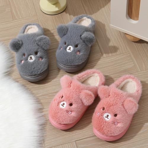 Caistre Women’s Fuzzy Bear Slippers 2025 Winter Warm Soft Cozy Bedroom Slippers Memory Foam Anti-skid House Shoes3