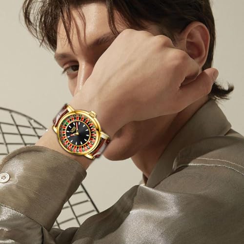 Image of LIGE Mens Roulette Wheel Watches Casino Themed Quartz Analog Watch 3ATM Waterproof Glowing Man Wrist Watches