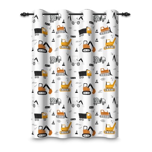 ggaimwf 107x160cm Rideau à œillets pour Chambre de garçon Motif Camion Dessin animé Construction de véhicules-grues Rideaux occultants à œillets pour...
