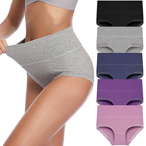 Envlon Cotton Underwear for Women, Full Coverage Womens Underwear High Waisted Briefs Ladies Panties Plus Size