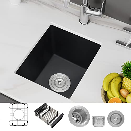 Milosen Black Bar Sink 13×15 Inch, Small Bar Prep Kitchen Sink, Undermount Bar Sink, Granite Composite Single Bowl Bar Sink, Rv Kitchen Sink, Small Camper Sink #TOP30