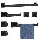 MengxFly 7 Piece Bathroom Hardware Set, Matte Black Bathroom Accessories Hardware Set, Square Towel