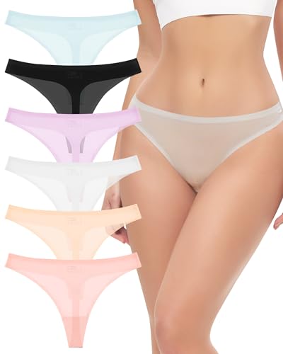 Seamless Thongs for Women Breathable Ice Silk Underwear Pack No Show Ladies Thong Stretch G-String Panties