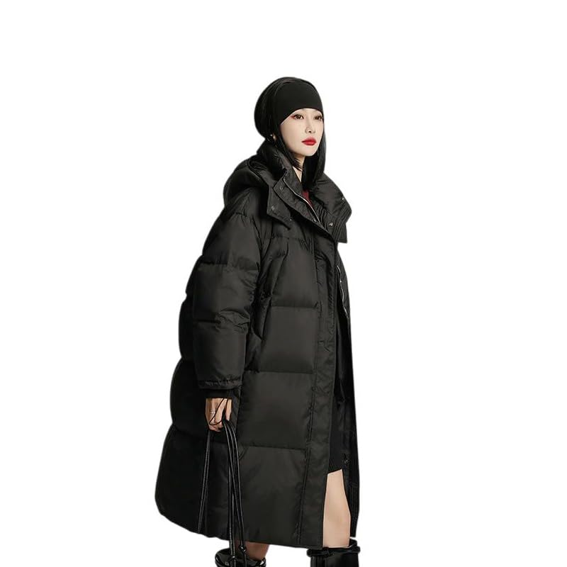 Veste d'hiver mi-longue à capuche épaisse pour femme style décontracté