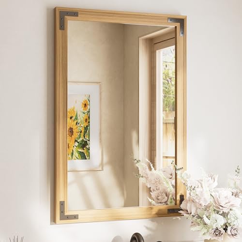 TETOTE 24 x 36 Natural Wood Framed Mirror for Bathroom