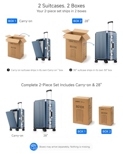 Image of LUGGEX 2PC Front Open Zipperless Luggage Set, Aluminum Frame, Ocean Blue