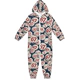 Dussdil 67 Retro Baseballs Onesie Pajamas One-piece Sleepwear Sleepcoat Jumpsuits Zip Up Hoodie Rompers for Cosplay Costume Play Homewear 12-13 Y