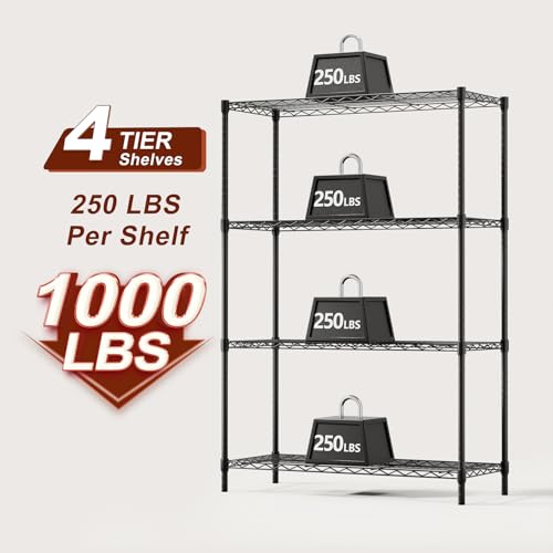 BestOffice | 4-Tier Wire Storage Shelves | 36x14x54 | Black | with Adjustable Racks | Heavy-Duty Metal Shelf, Holds Upto 1000 lbs | No-Tool Assembly | Ideal for Home & Garage Shelving - Image 5