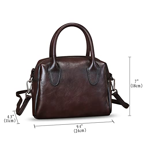 Image of Genuine Leather Handbag for Women Leather Top Handle Purse Retro Handmade Satchel Vintage Crossbody Hobo Bag