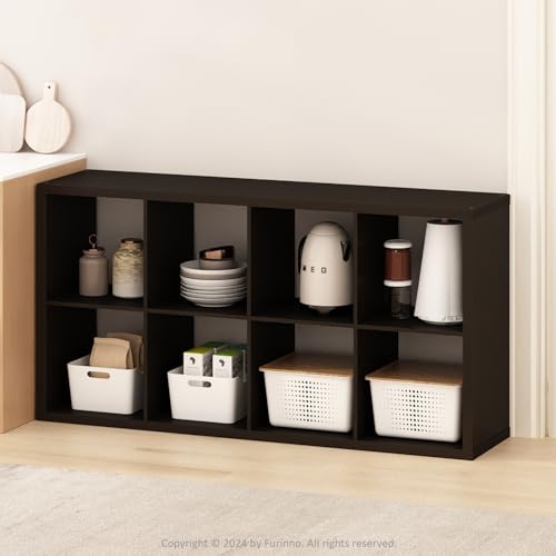 Image of Furinno HERMITE 8-Cube Kitchen Island, Extra Thick Coffee Bar, Dark Oak