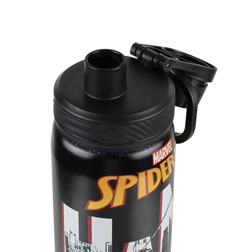 Image of Marvel Spider-Man Stainless Steel Water Bottle for Kids & Boys 700ml | Leakproof BPA-Free Non-Insulated Sipper Bottle with Handle | Black School Gym Sports Water Bottle