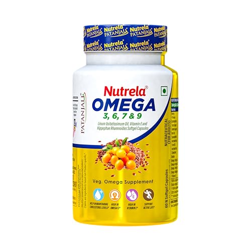Image of NUTRELA Patanjali Omega 3 6 7 9 vegetarian softgels - Pack of 60 Capsules