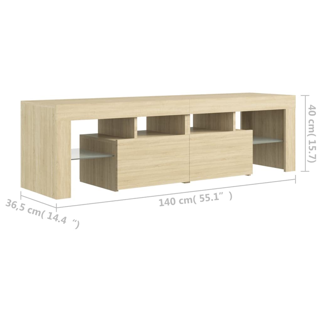 vidaXL TV-Schrank mit LED-Beleuchtung TV Möbel Fernsehtisch Wohnzimmermöbel Lowboard TV Ständer Mediamöbel Fernsehschrank Sonoma-Eiche 140x36,5x40cm