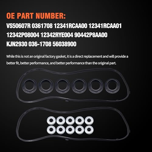 Image of HiSport Valve Cover Gasket - Compatible with Acura TL RL TL MDX Compatible with Honda Accord Odyssey Pilot Ridgeline Compatible with Saturn Vue 2003-2009 3.0L 3.2L 3.5L - Replace 12341RCAA01