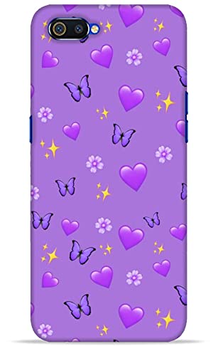 Grey Cloud IndiaButterflys and Hearts Back Cover for Realme C2 (Poly Carbonate | Purple)