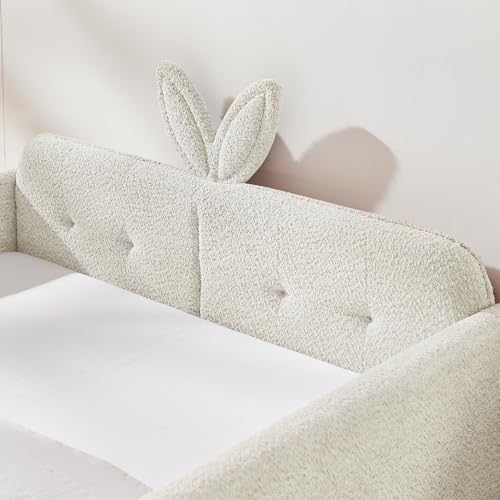 Image of KEIKI Full Size Upholstered Platform Bed Frame with Guardrail, Slats, Beige
