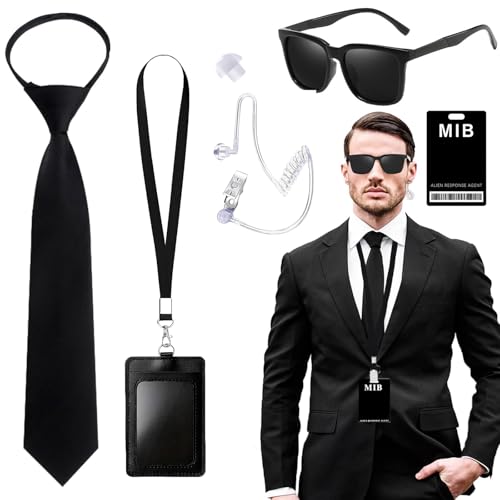 Neuytiky Kit de fato de guarda de segurança secreto, agente disfarce acessórios, serviço secreto conjunto de disfarces acessórios espião, MIB agente disfarce acessórios, Preto, Tamanho único