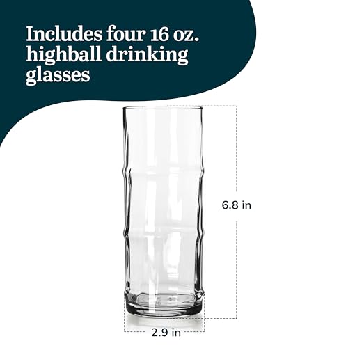 Libbey Tiki Bamboo Hi-Ball Glasses, 16-ounce, Set of 4