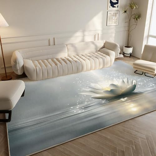 CECE&COLE Tapis de Salon 50×80 CM Tapis de Chambre Adulte, Fleurs Zen Nénuphars Antidérapant Tapis Décoration Salon Lavable en Machine Tapis de Sol pour...