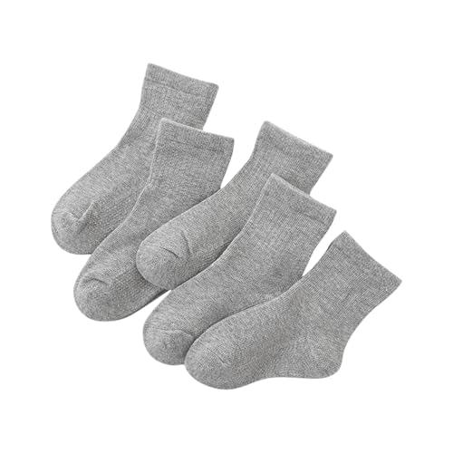 Lot de 5 paires de chaussettes d'école pour garçons et filles - Style classique uni - Respirantes - Athlétique scolaire - Cheville - Anti-odeurs - Extensibles - Pour enfants de 3 à 12 ans, a gris, 9
