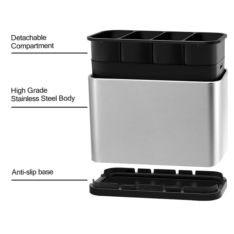 Image of Stainless Steel Spoon Stand for Kitchen| Rustproof Durable Spoon Holder & Cutlery Organizer | Steel Cutlery Stand Kitchen Caddy for Forks, Spatula, Knives (1-pcs)