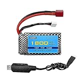 Picture of AMZZN 7.4V 1800mAh 2S 30C T-Plug Lipo Battery with USB Charger for WLTYOS K929-B A959-B 12401 9200 9200E 300E YC200 HM123 1/10,1/12,1/16 RC Car,Truck,High-Speed Car Batteries (1PCS Battery+USB)