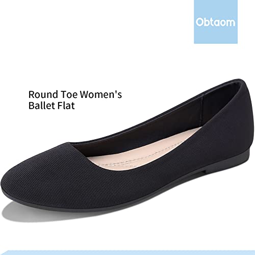 Obtaom Round Toe Women Flat Shoes Slip On Girls Dress Black Ballet Flats(Black Us5) #TOP2