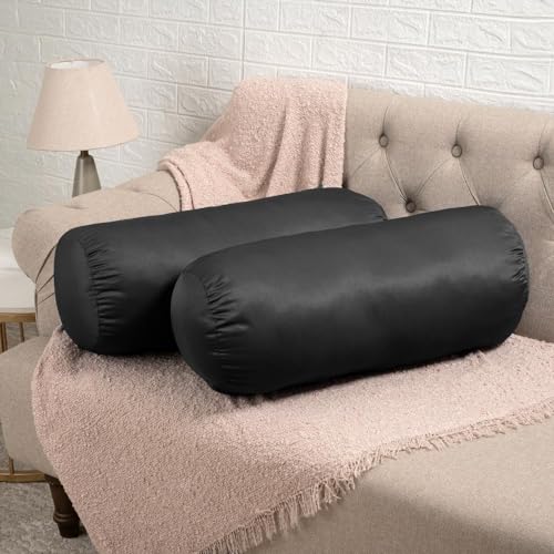 Image of Wakefit Soft Bolster Pillow | Set of 2 | 25x10 Inch | Hollow Fiber Filling & 100 GSM Peach Finished Fabric | Machine Washable Pillows | for Bed, Sofa & Diwan - Black Beauty