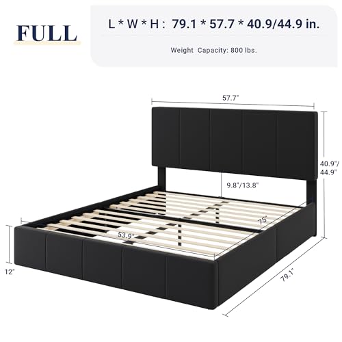 Allewie Full Size Dutch Velvet Upholstered Platform Bed Frame, Black - Image 2