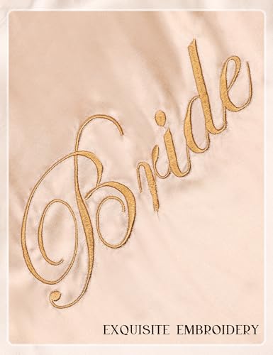 Image of EPLAZA Bride Robe for Wedding Day Set Bridal Robe Lace Trim Silky Embroidery Satin Kimono for Bridal Party