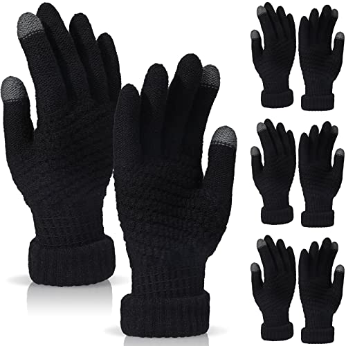 4 Paires Gants Tricotés d'Hiver Gants à Écran Tactile Gants Chauds Unisexe Gants Thermiques (Noir) Cover