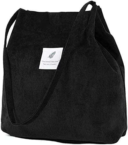 TCHH-DayUp Corduroy Tote Bag for Women Girl Canvas Handbags Shoulder Purse, 001-black, Medium