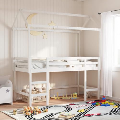 Vetnasa Cama Alta Escalera y Techo Madera Maciza Pino Blanca 90x190 cm Mobiliario, Camas y Accesorios, Camas y somieres 38,58 KG