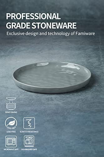 Famiware Mars 6 Pieces Dinner Plates, 10.25 Inch Plate Set, Scratch Resistant, Stoneware Dinnerware, Kitchen Modern Rustic Serving Dishes, Dark Gray #TOP6