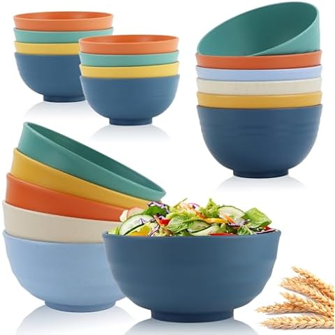BUSOKIP Wheat Straw Bowls Set of 20, 10 OZ Small Dessert Bowls, 26 OZ Cereal Bowls, 60 OZ Large Salad Bowls Unbreakable Bowls Microwave Safe (Multicolor) Cover