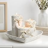 Holz Teelichthalter mit Tablett, 3Pcs Kerzenständer Set für Hochzeits Tischdeko, Herzform Romantische Wohndeko für Freundin Geburtstag, Herz Deko Geschenke für Mama, Liebesgeschenke für Frauen