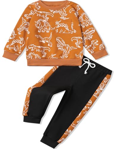 Image of Toddler Boys Dinosaur Sweatshirt and Jogger Pants Outfit Set, Ages 2-10