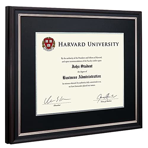 Excello Global Products Photo Document Frame: 11" X 14" With Double Mat Graduation Diploma Certificate Holder Wall Frame (Black/Silver) #TOP1