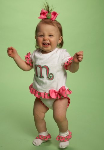 Mud Pie Baby Girl Pink Initial 100-Percent Cotton Bodysuit Dress, Letter A, 0 - 6 Months #TOP2