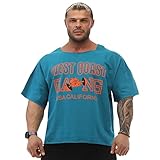 Men's Bodybuilding Rag Top T-Shirt 100% Cotton, Wide Cut Gym Short Sleeve Tee (Blue, XL)